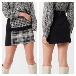 Desigual Women's Kape Black Herringbone Plaid Stetch Mini Skirt - Size L - NWT